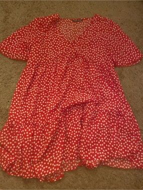 SHEIN Red Floral Short Sleeve Dress